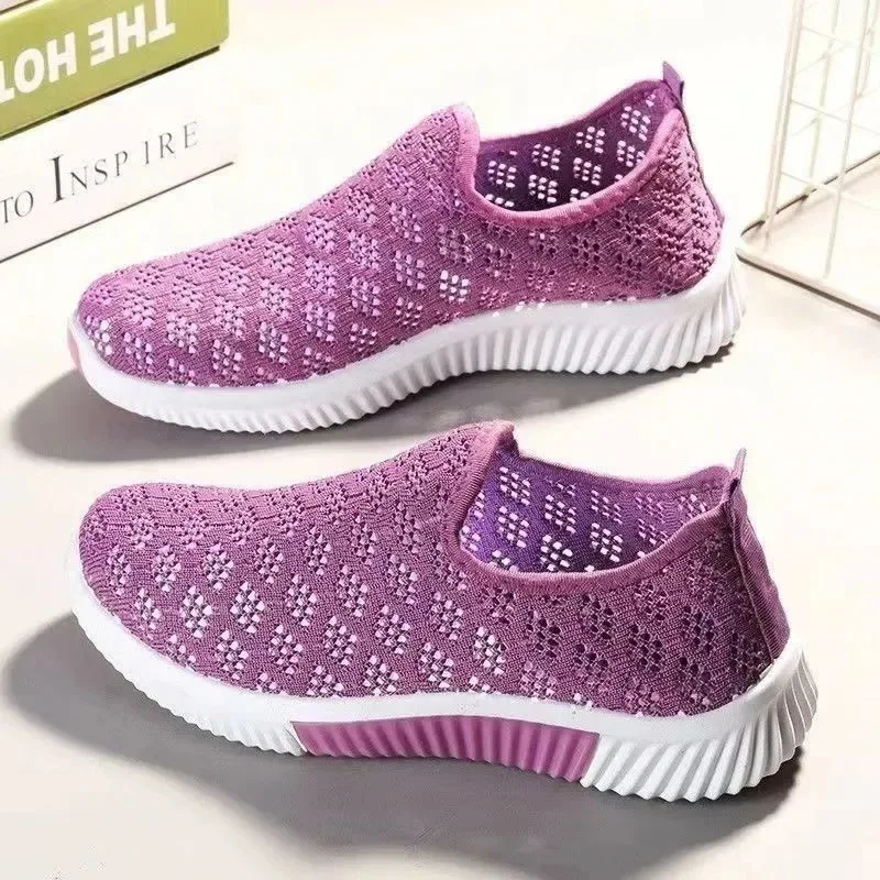 2023 New Fashion Mesh Shoes Women Shoes Mesh Sports Shoes Breathable Flats Soft Sole Casual Sneakers Solid Slip on Light Zapatos