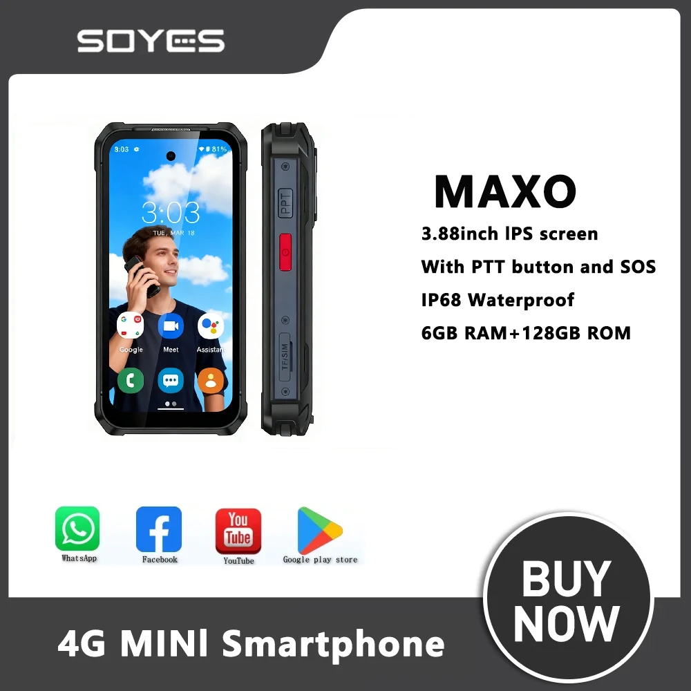 Фото Прочный мини-смартфон SOYES MAXO, Android 12, 3,88 дюйма, 6 ГБ + 128 ГБ, два карты, 4G, маленькие мобильные телефоны, 3000 мАч, фонарик, мобильный телефон №1