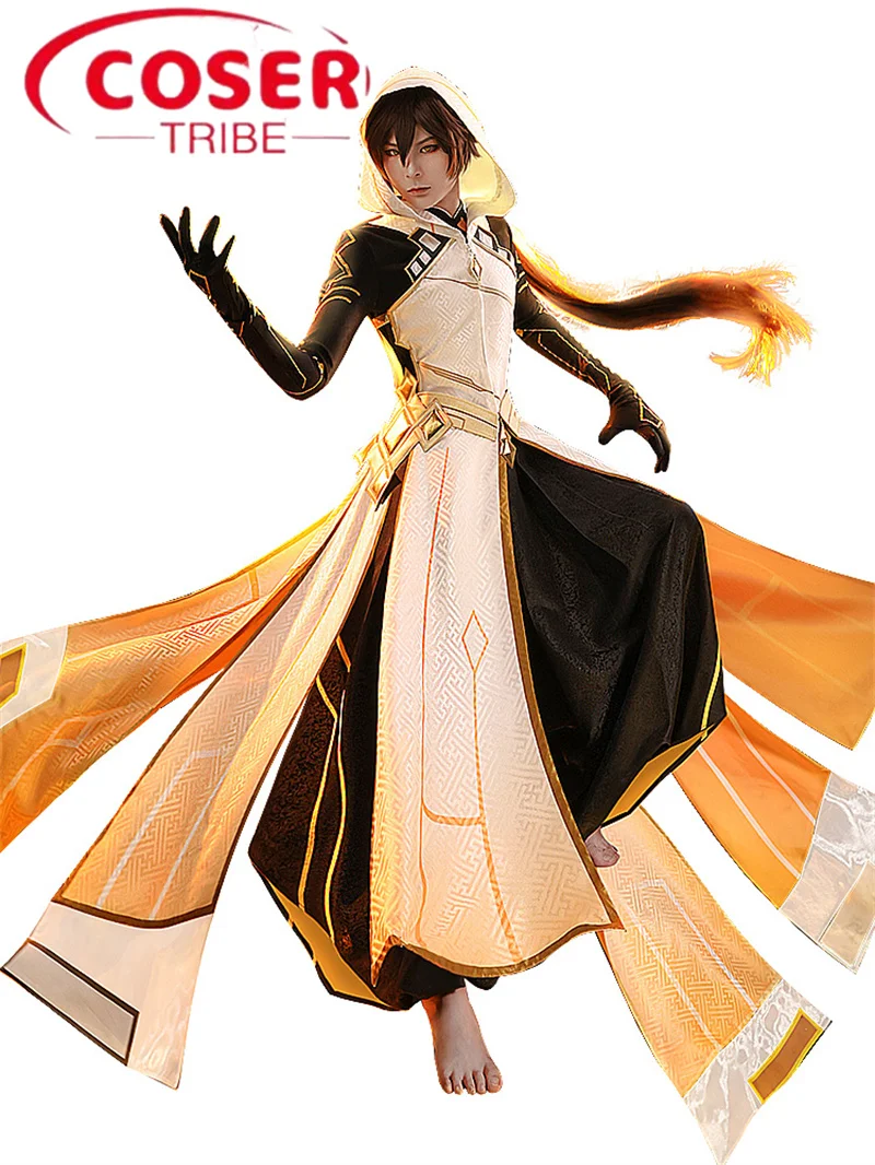 

COSER TRIBE Аниме игра Genshin Impact ZhongLi Хэллоуин Карнавал ролевой косплей костюм полный комплект