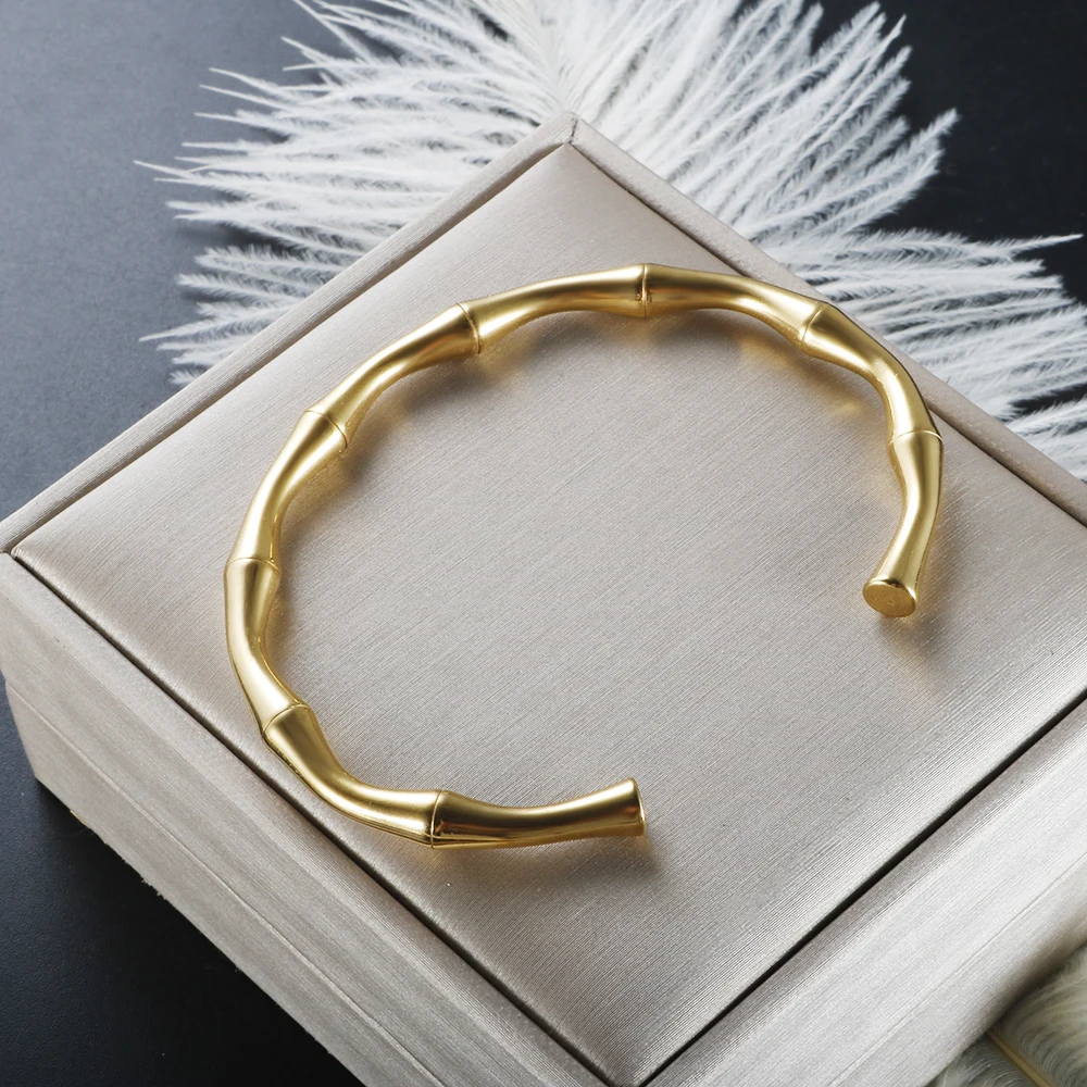 

Stainless Steel Gold Color Bamboo Joint Open Bangle Trendy Cuff Bracelet for Women Men Romantic Party Fashion Simple Jewelry