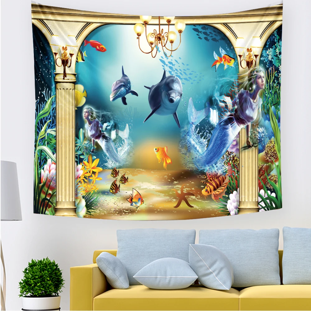 Подводный гобелен с изображением животных мира настенное украшение в стиле бохо