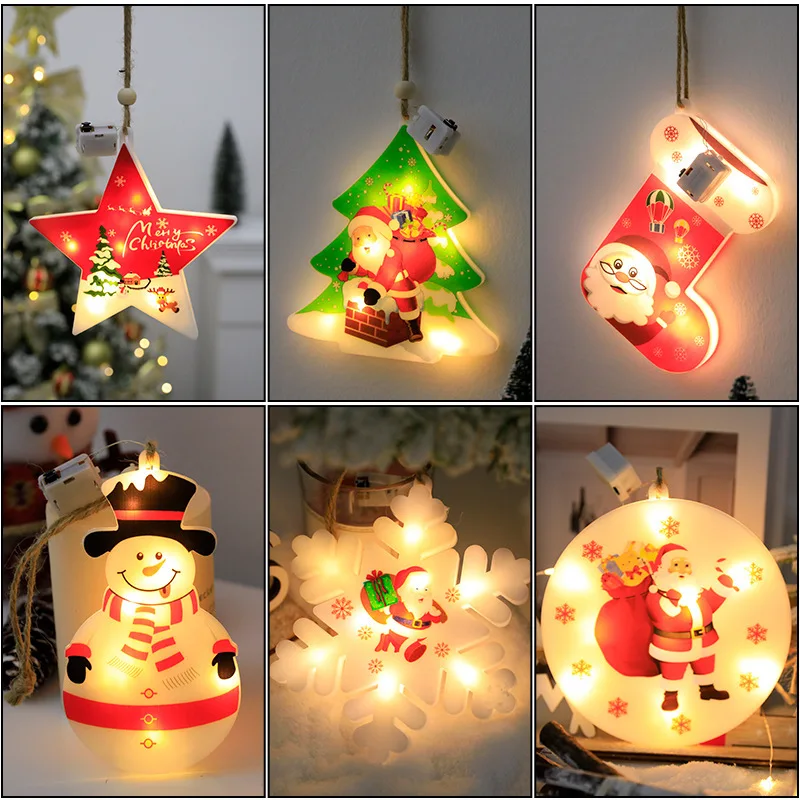 

Christmas Hanging Lights Stocking Snowflake Star Snowman Santa Claus Outdoor Room Decorate Articles LED Colorful String Pvc Hemp