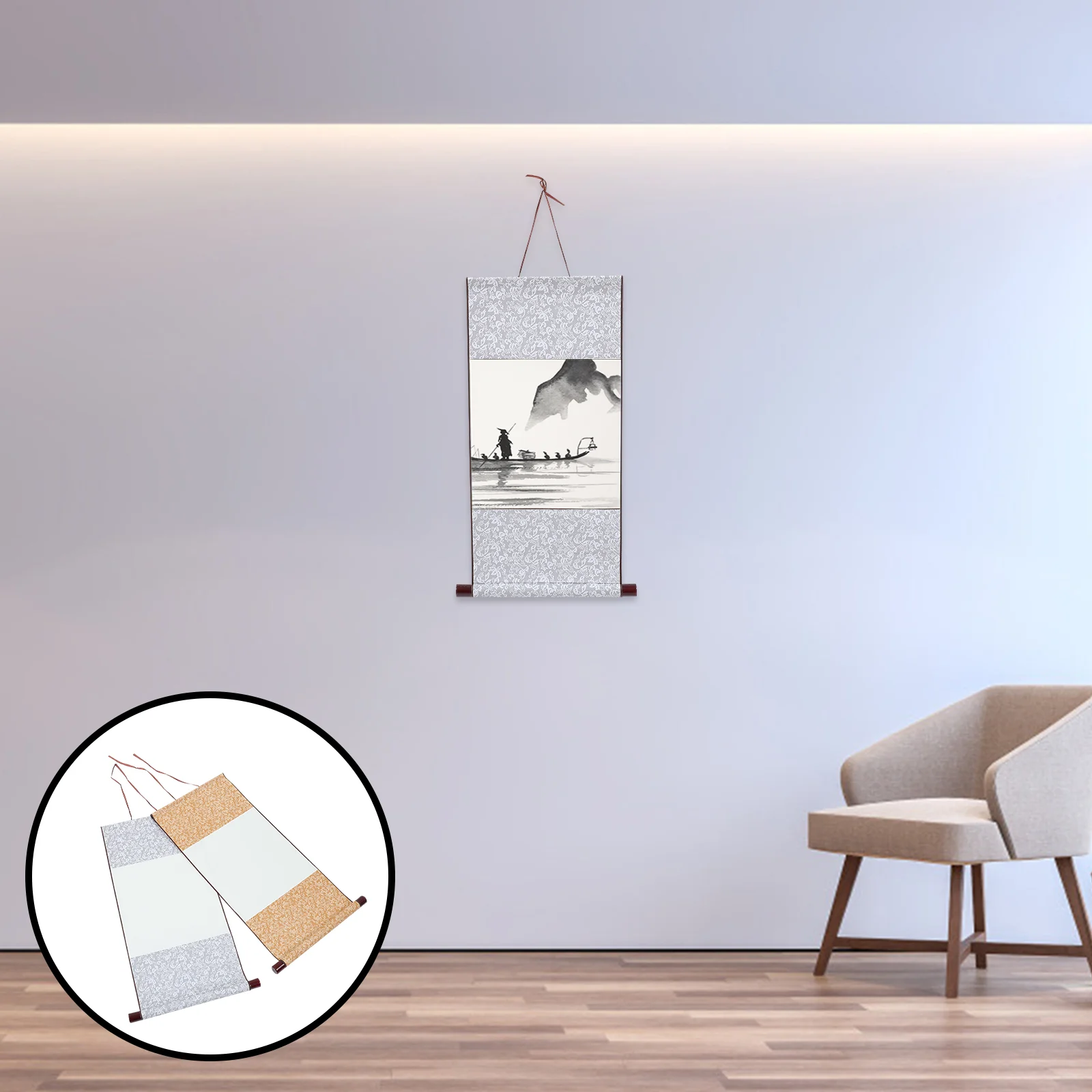 

2 Pcs Japanese Decor Painting Scroll Picture Calligraphy Practicing Hanging Blank Chinese Paper