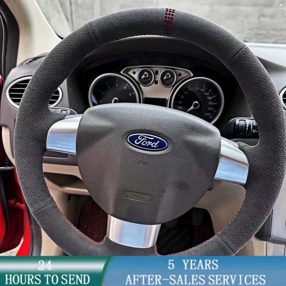 

Индивидуальный чехол на руль автомобиля, ручное шитье, замшевая кожа для Ford Focus 2 2005 2006 2007 2008 2009 2010 2011 с 3 спицами