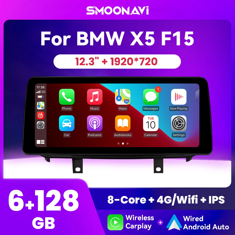 

12,3 дюймовый беспроводной CarPlay Android 12 Автомобильный мультимедийный плеер для BMW X5 F15 X6 F16 2014-2017 NBT IPS навигация DSP GPS 6 ГБ 128 ГБ