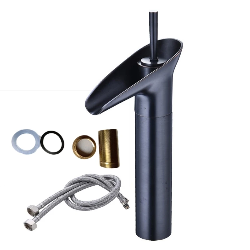 

Single Hole Basin Faucets Cold/Hot Mixer Basin Tap Waterfall Vintage Tap Countertop Washbasin Mixer Faucet w/Inlet Pipe