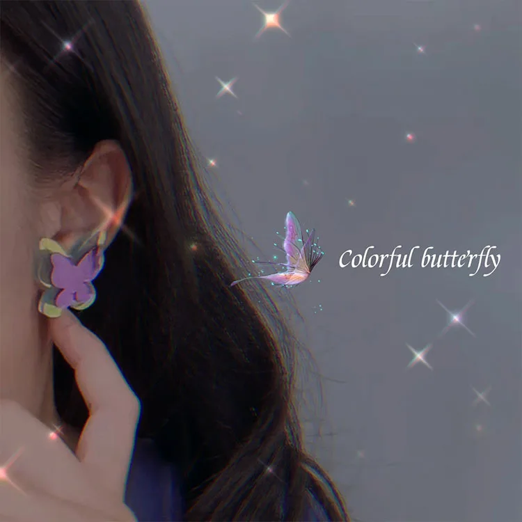 

2021 new trendy stud earrings butterfly moon stars earrings Silver Needle ins style laser personality cool girl women's jewelry