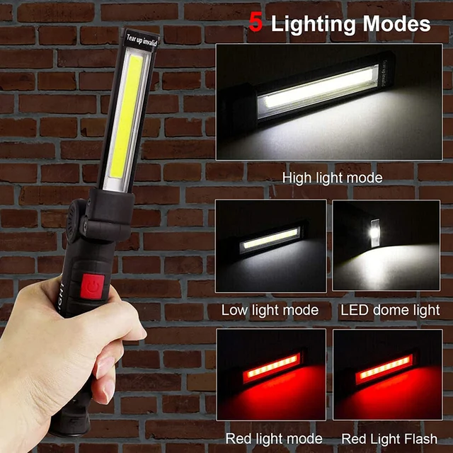 Rechargeable Work Lights LED Work Light Hanging Hook 5 Modes Magnetic USB Rechargeable Flashlight Portable Working Flash Light 2
