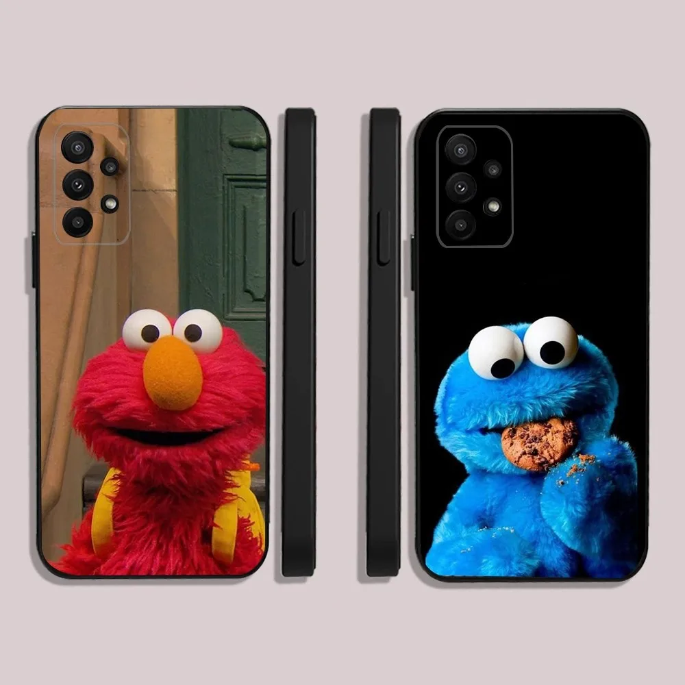 S-Sesame Cartoon S-Street Phone Case For Samsung S24 23 22 30 21 10 9 Ultra Plus Lite FE 5G Black Soft