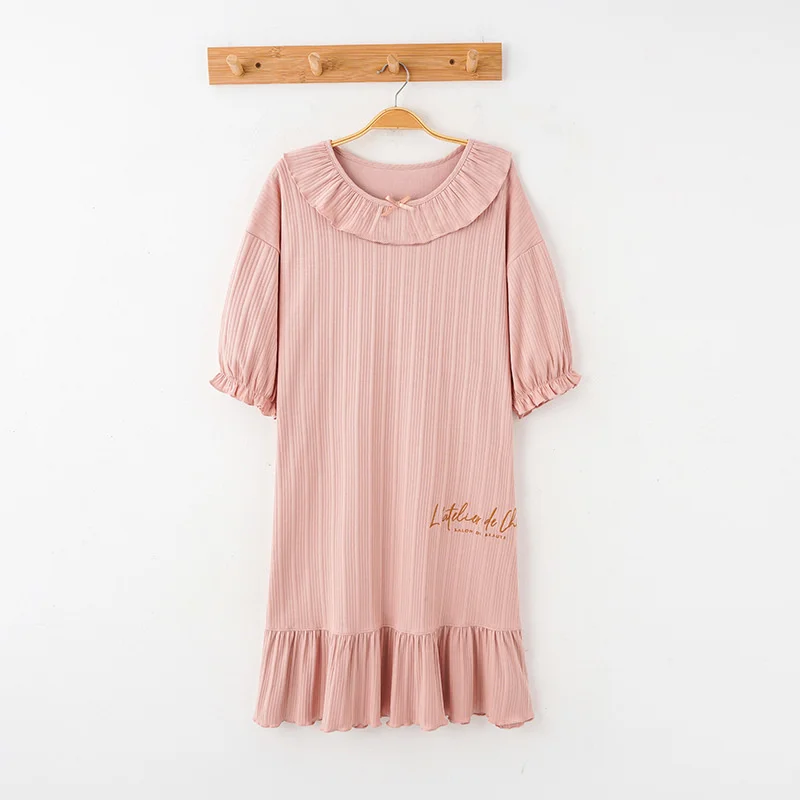 

summer women's sleeping dress cartoon short sleeve medium long girls' lovely sleeping dress knitted pure cotton home clothes
