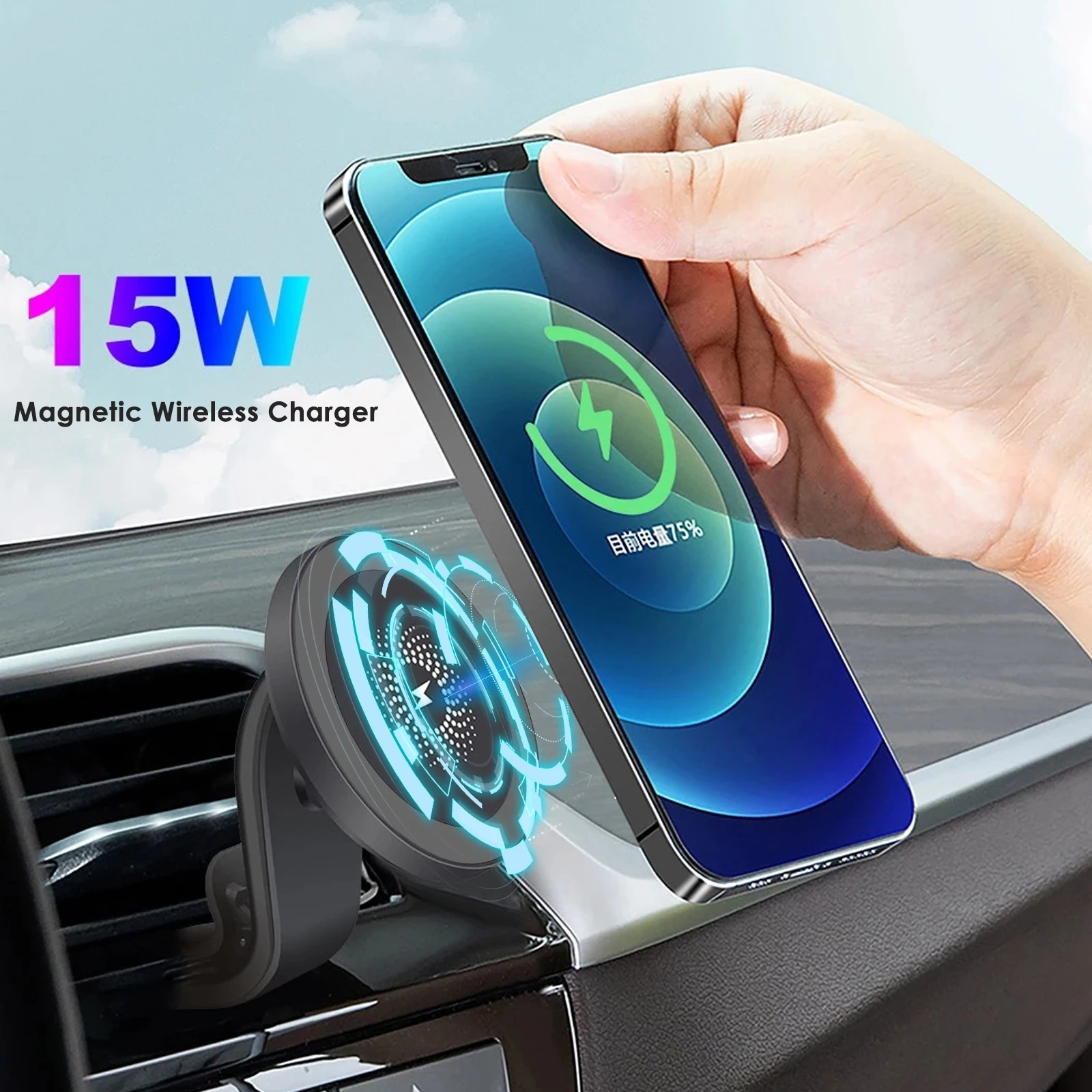

15W Magnetic Wireless Car Charger Phone Holder For IPhone 13 12 Pro Max Universal Wireless Charger Car Phone Holder Mount