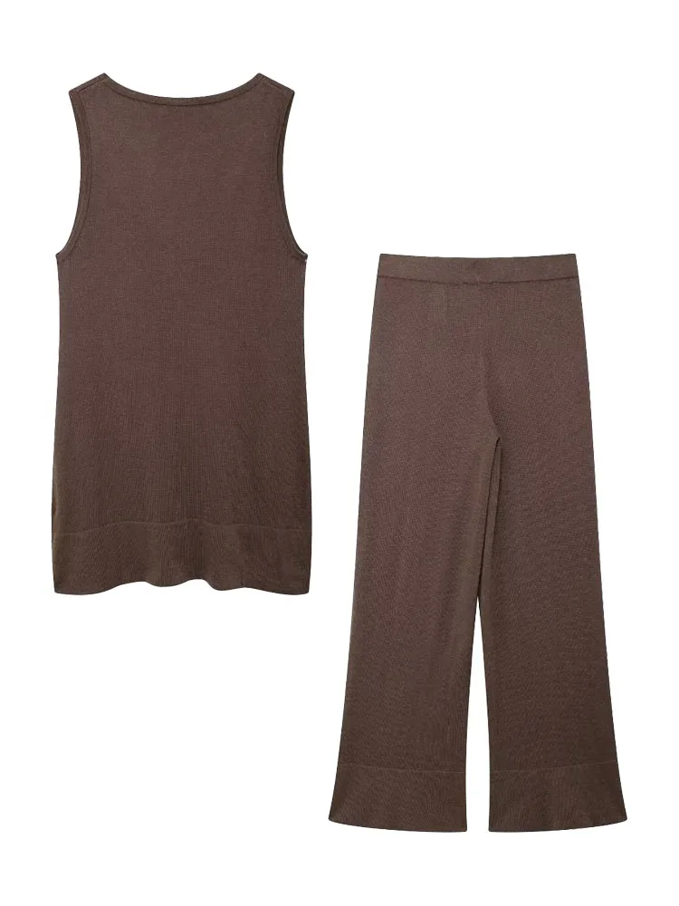 Женский костюм из 2 предметов TRAFZA элегантный коричневый трикотажный топ с