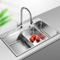 kitchen 304 stainless steel sink large single sink household washing vegetables basin sink table under table 9116