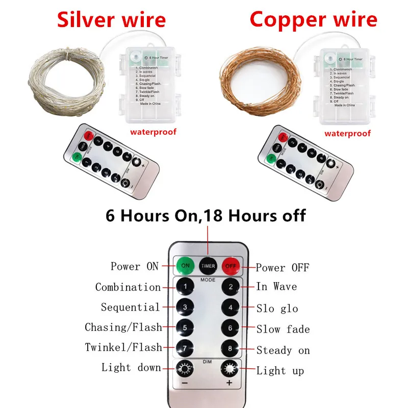 20m/10m 8 Mode LED Copper Wire String Lights Fairy Garland Christmas Lights Outdoor Remote Control Battery Powered Wedding Decor images - 6