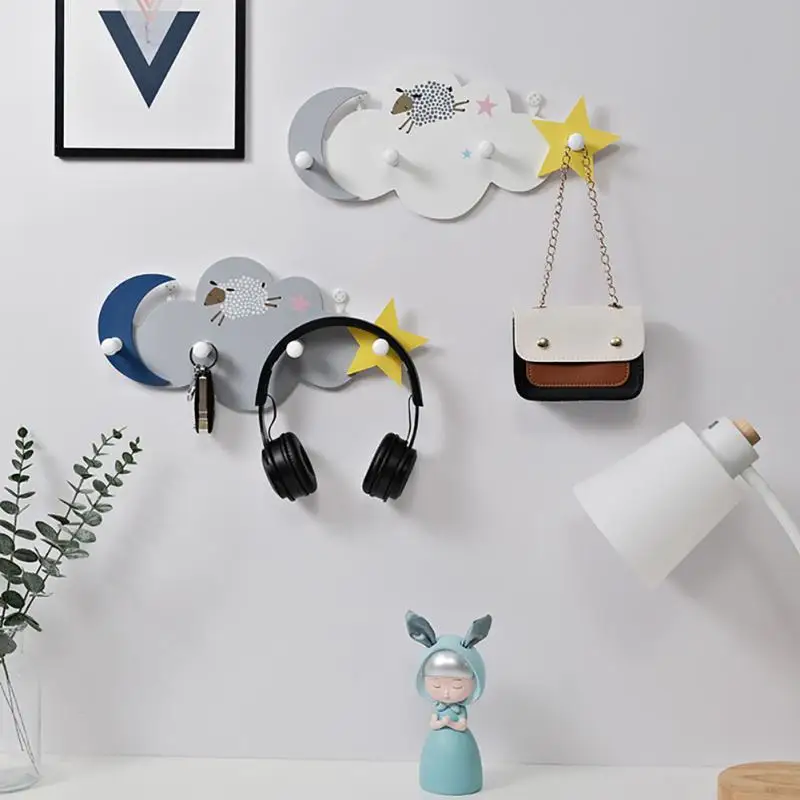

Creative Cute Star Moon Cloud Shape Nail-free Wall Clothes Hooks Kids Room Decorative Key Hanging Hanger Kitchen Storage Hook