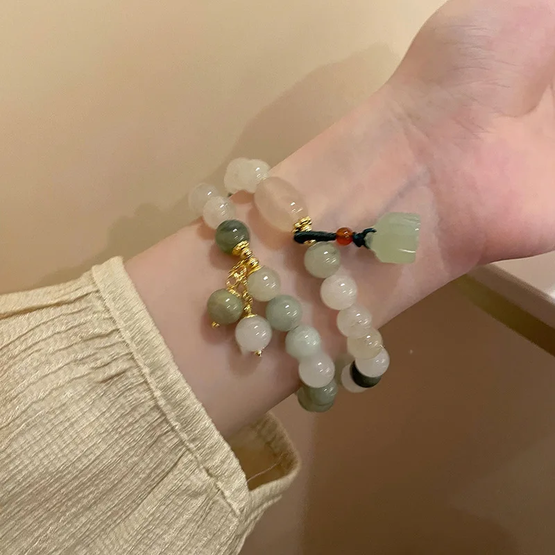 

1 Pcs Natural Stone Lotus Pod Pendant Beaded Bracelet For Women Girls Simple Fashion Fresh Summer Hand Jewelry Wrist Accessories