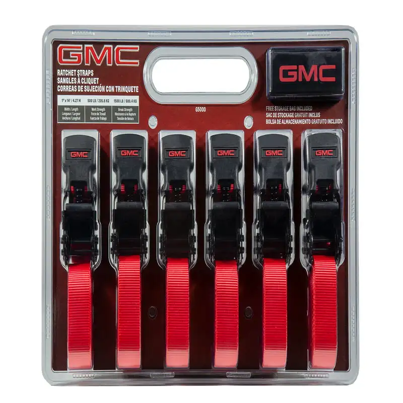 

1" x 14' Rugged Durable Ratchet Straps (1,500 LB Break Strength), 6 Pack