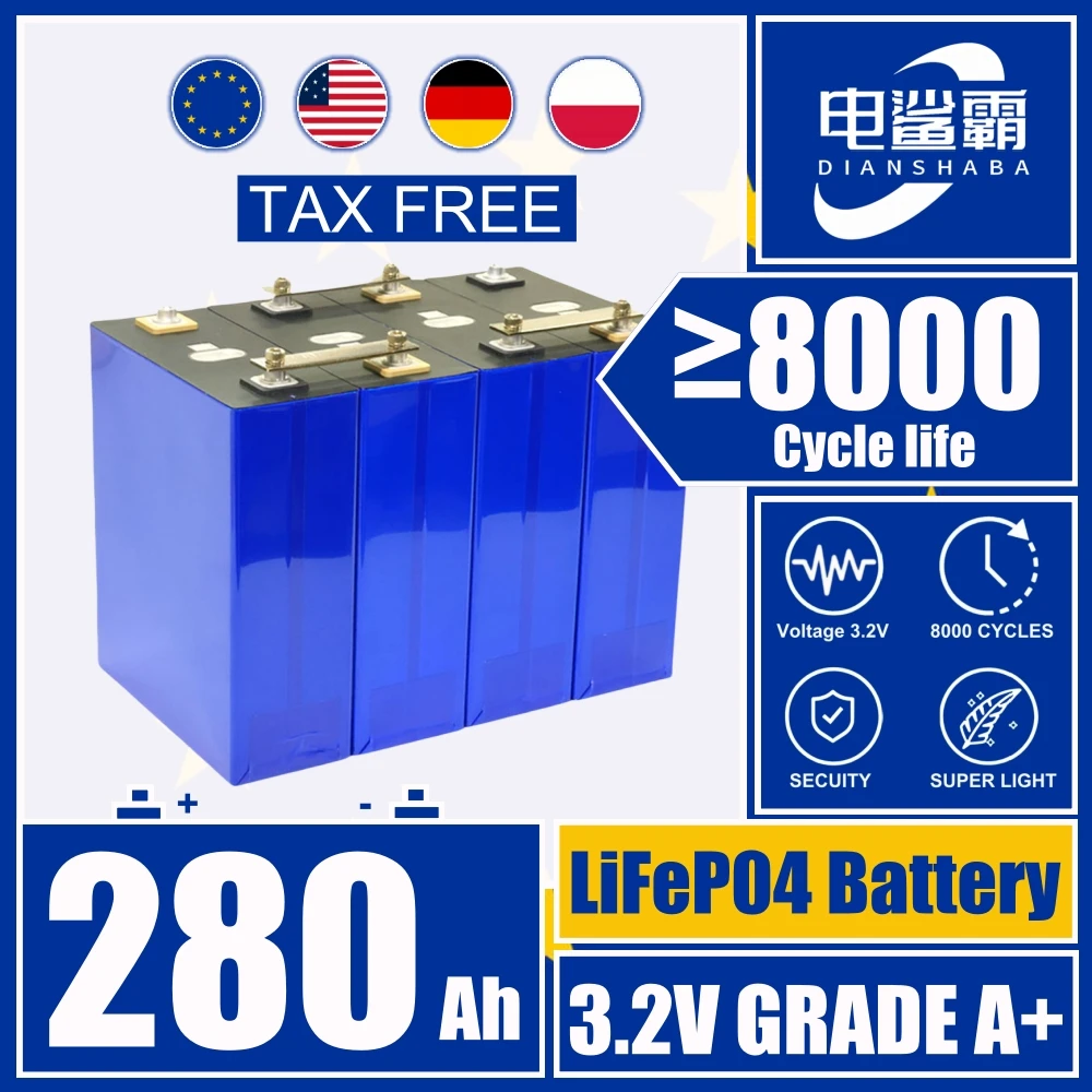Солнечная батарея для кемпинга Lifepo4 8000 циклов 280 Ач 3 2 В DIY 12 24 48 RV