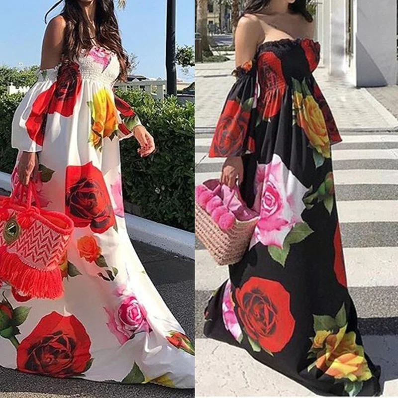 

Printed Tube Top Boho Dress Women Off Shoulder Backless Y2k Long Summer Dress Vestidos Femininos Y2k Dress
