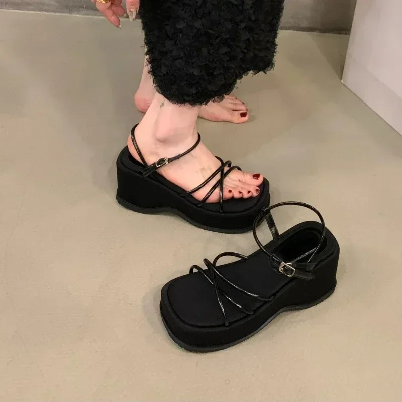 Zapatos plataforma con닥 abierta para mujer zapatillas tacón alto con cuñas sexys Sandalias de Banda Acescha a la moda
