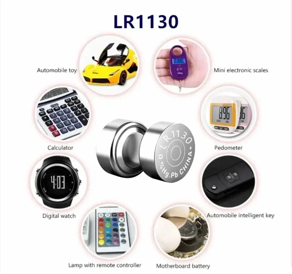 Фото Щелочная кнопочная батарейка AG10 LR1130 1.55V 389A LR54 L1131 SR1130, замена для часов, слуховых аппаратов, игрушек №4