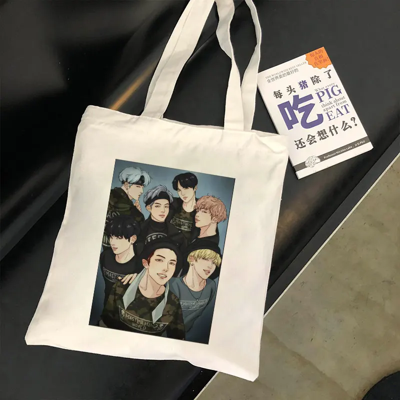 

Bangtan Boys V Jin Jungkook Suga Harajuku, холщовые сумки на плечо для женщин RM J-hope RM Ulzang, мультяшная сумка через плечо