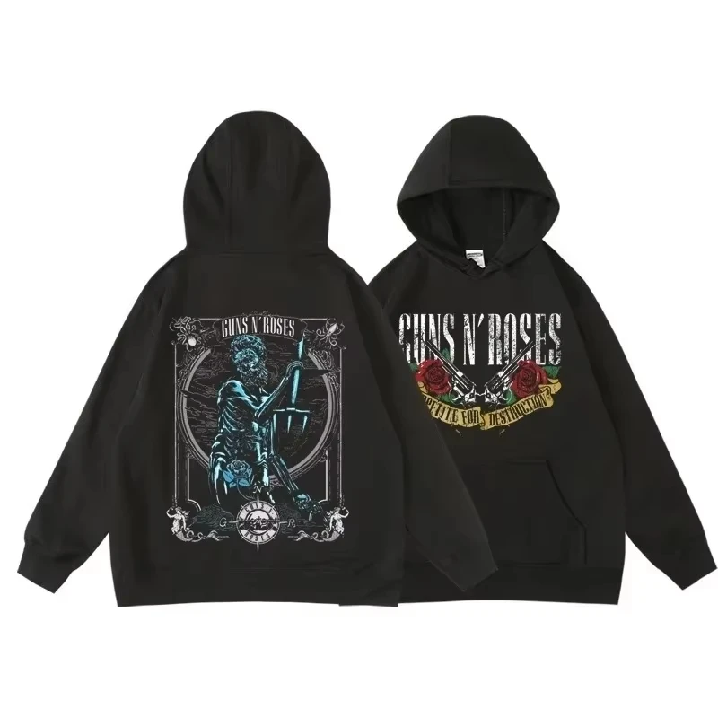 Толстовка С Капюшоном В Винтажном Стиле Guns N' Roses Group Design Принтом Роз Уличная