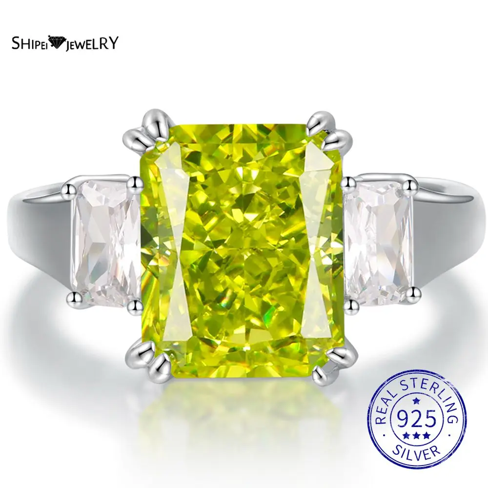 

Shipei 925 Sterling Silver Crushed Ice Cut Created Moissanite Peridot Gemstone Wedding Engagement Ring Fine Jewelry Wholesale