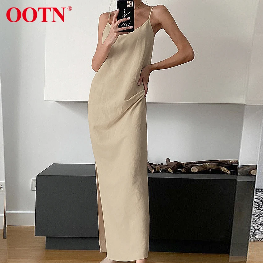 

Женское платье-карандаш OOTN, Повседневное платье с открытой спиной из хлопка и льна на весну-лето 2022, элегантное Тонкое Платье макси с v-образ...