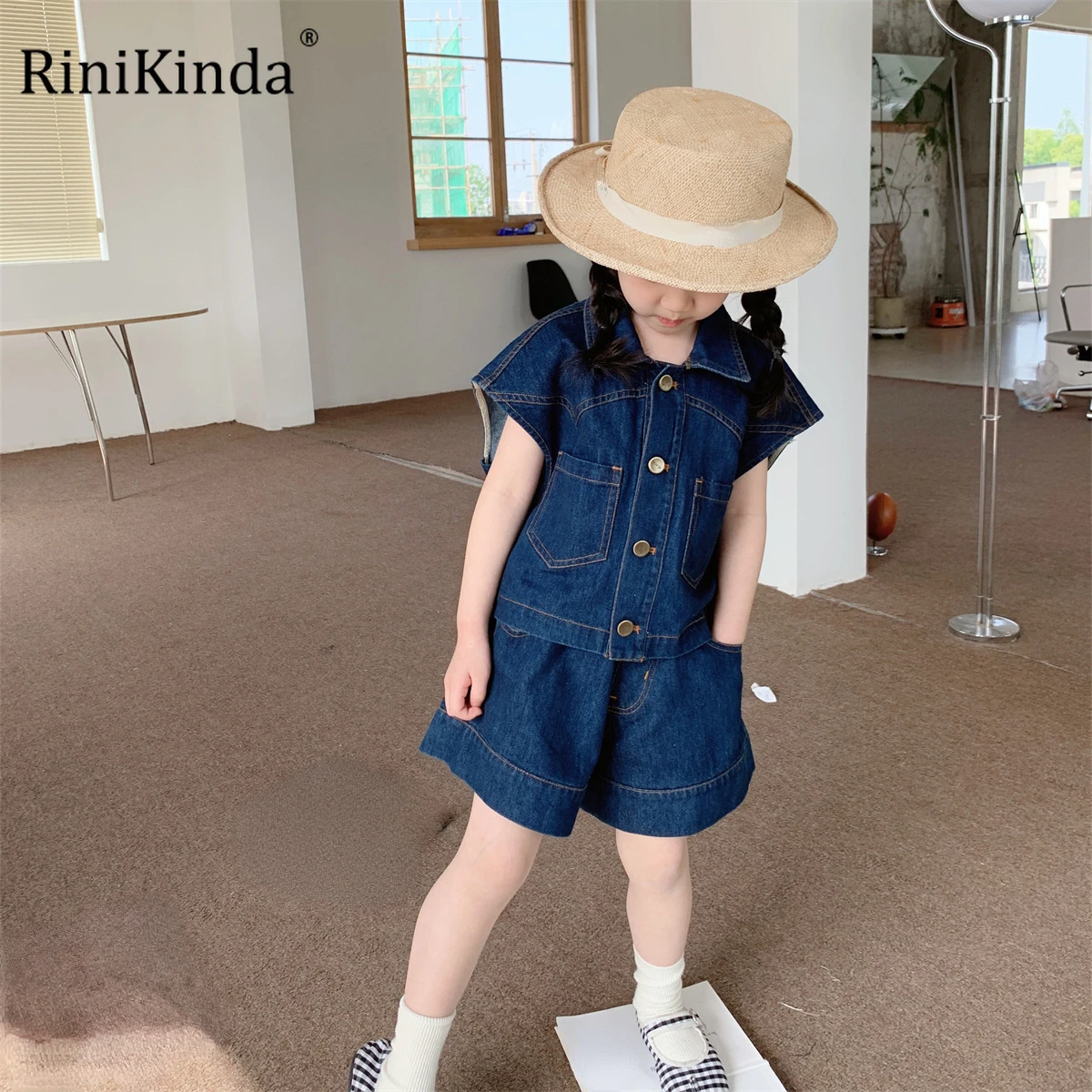 

Children's Summer Suit Girls Clothing Set Baby Short Sleeved Tops Shorts Two-Piece Demin 2pcs Sets Baby Clothing Set