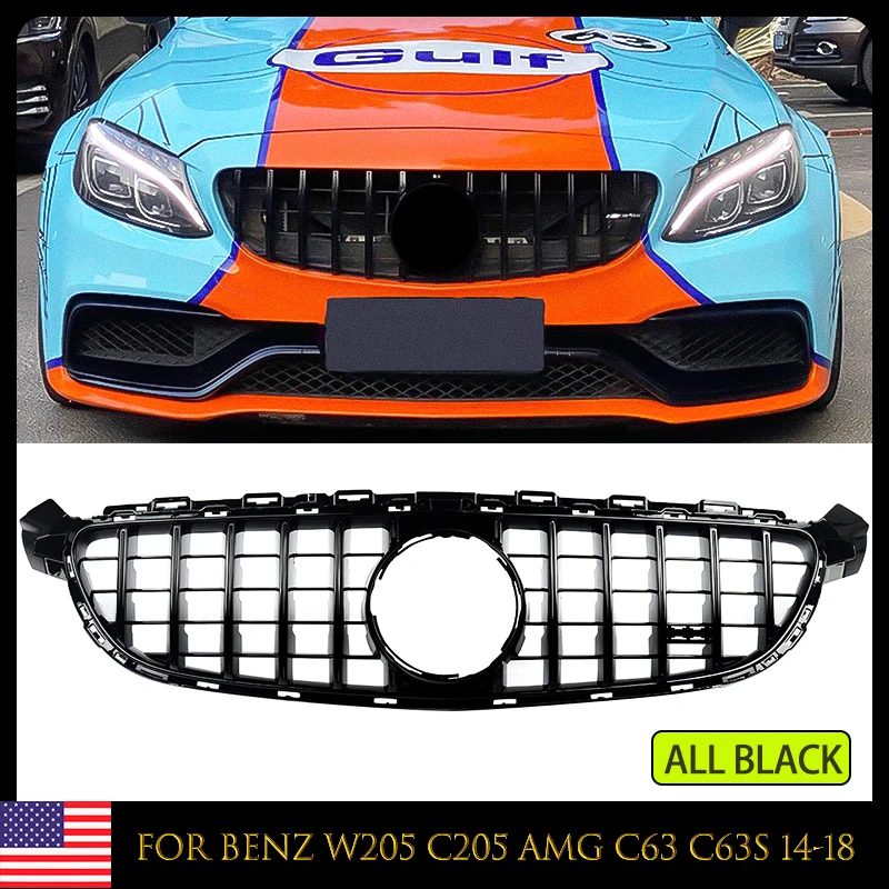 

For Mercedes Benz C Class W205 C63 GT Grille Panamericana Grid Auto Front Bumper Racing Grill 2015-2018 With Camera
