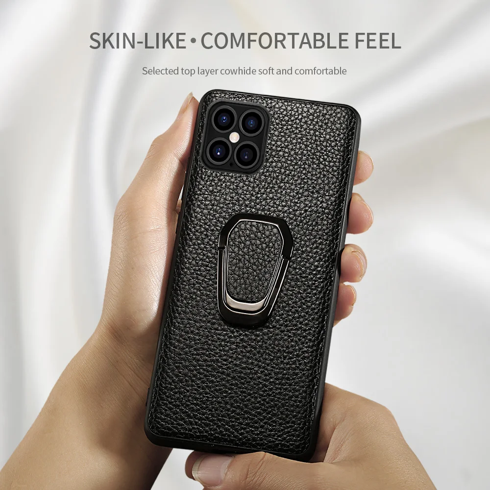 eather Case For Iphone 12 11 Pro Xs Max Magnet Back Cover With Finger Ring For Iphone X Xr 7 8 Plus 12 5.4 6.1 6.7 Inch Fundas