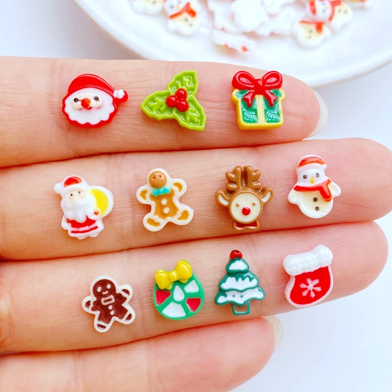 

50 шт. новый милый мини 8-10 мм Рождественская коллекция искусственная смола с плоской задней стороной DIY Ювелирные изделия Аксессуары для рук...