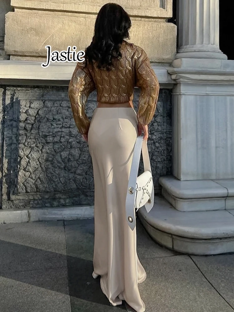 Юбка-макси Женская атласная с завышенной талией бежевая/черная