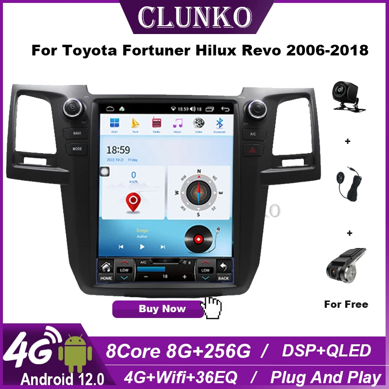 

Clunko For Toyota Fortuner Hilux Revo 2006 -2018 Android Car Radio Stereo Tesla Screen Multimedia Player Carplay Auto 8G+256G 4G