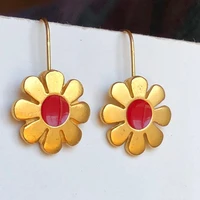 gold sun flower drop earrings for women boho cute hanging dangle accessories statement jewelry summer souvenir birthday gift