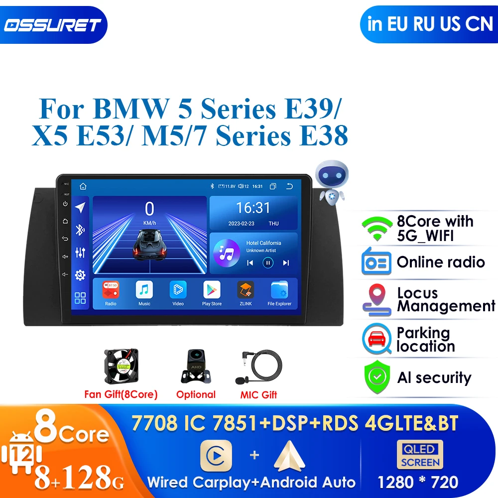 

4G-LTE Android 12 Автомобильная Мультимедийная система 9 дюймов для BMW E39 M5 1997-2003 CarPlay Авто SWC GPS навигационная система стерео радио BT Wifi DSP RDS