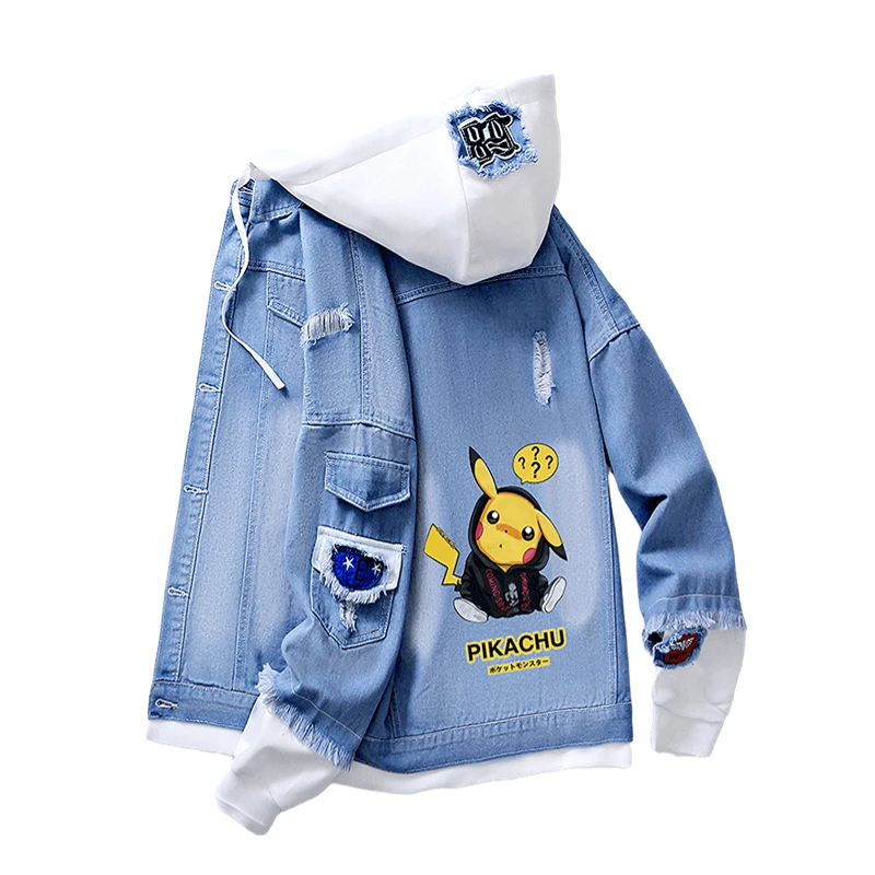 Джинсовая куртка для мальчиков-подростков аниме периферийный Покемон Пикачу