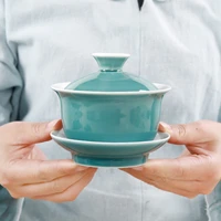 indigo glaze ceramic tea tureen cupblue gaiwan tea porcelain pot set travel kettle hand painted red cover bowl tea set 150ml