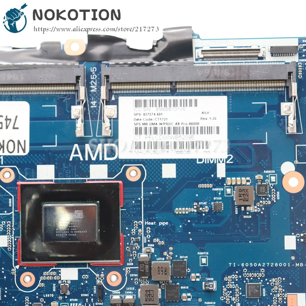 Материнская плата NOKOTION для ноутбука HP 745 G3 14 дюймов A8-8600B CPU 827574-601 827574-001 |