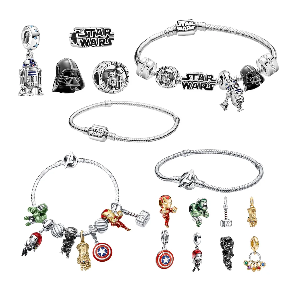 

Free Shipping Fashion Jewelry Beads Marvel for Pandora Avengers Charms Original Bracelet Wholesale Set DIY Women Gift Mv008