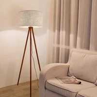 nordic solid wood floor lamps triangle bracket linen cover luminaires for living room sofa bedroom bedside study standing lights