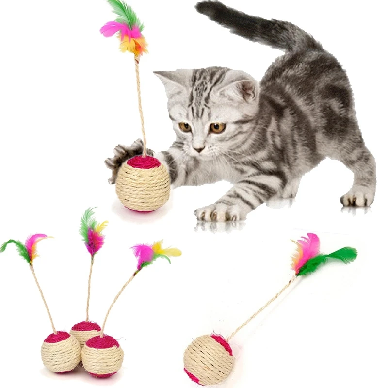 

Cat Toy Pet Cat Sisal Grab Ball Training Interactive Toy Kitten Pet Cat Supplies Fun Sisal Woven Ball Feather Toy