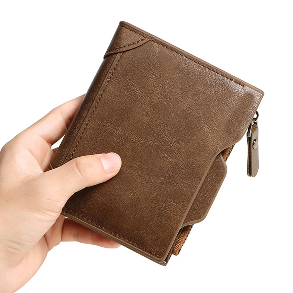 

2022 New PU Leather Short Men's Wallet Business Men Wallets Slim Zipper Card Large Capacity Male Purse Vintage Coin Holder