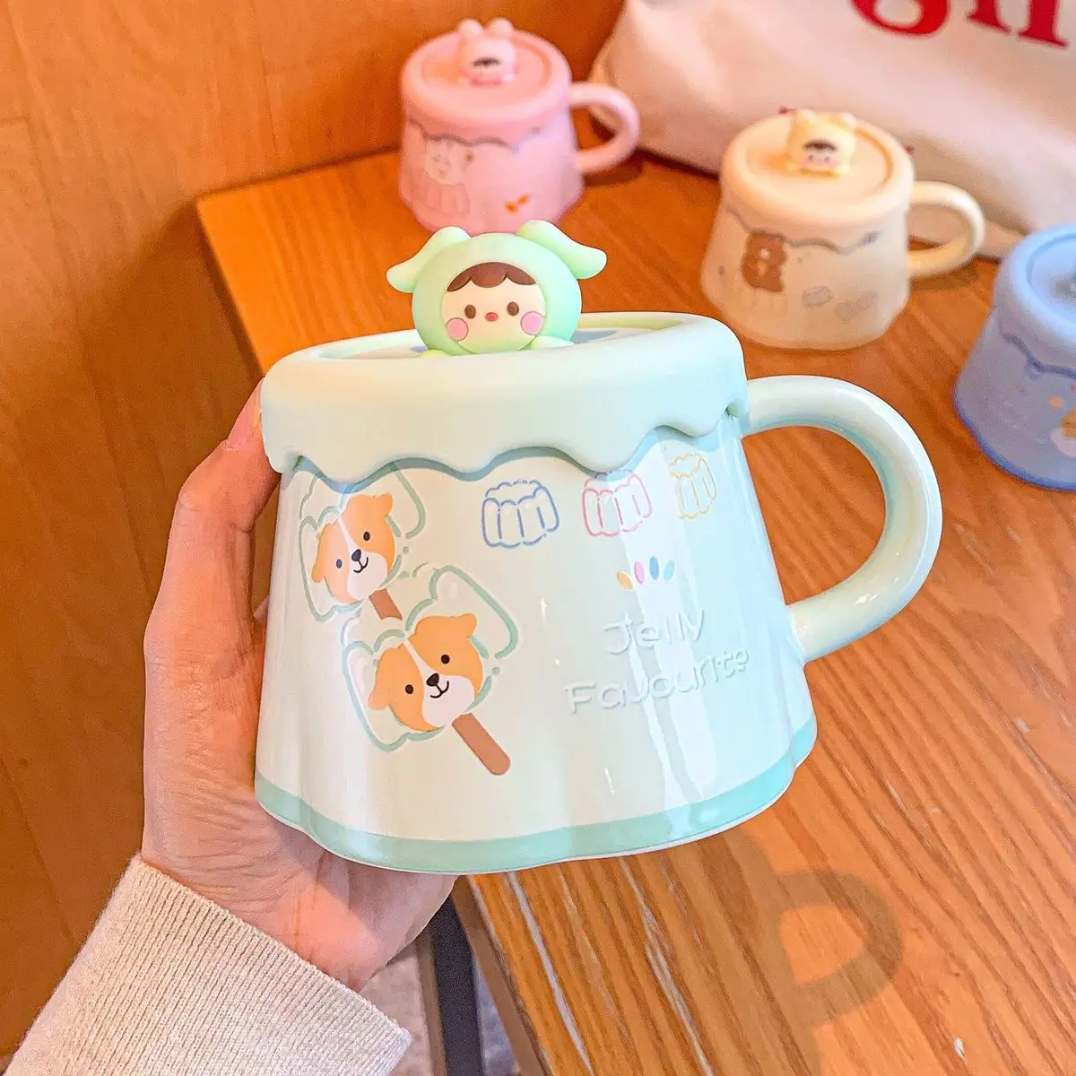 

Cartoon Mug Cute High Beauty Ins Wind Band Lid Spoon Ceramic Cup Children's Water Bottle Couple Office Coffee Tea Cup