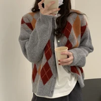 2022 lingge knitted cardigan womens autumn and winter new style lazy wind sweater coat womens loose outer wear cardigan