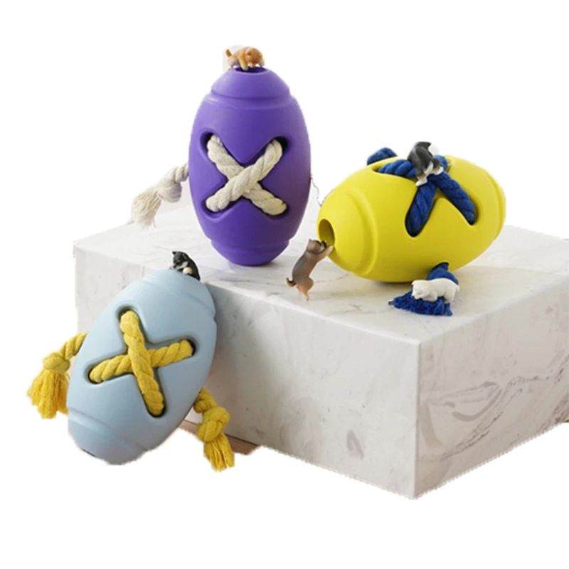 

Pet Toy Piercing Rope Rugby Multi-Function Dog Grinding Teeth Anti-Boring Nibbling Toy 12.7CM 1 Pack