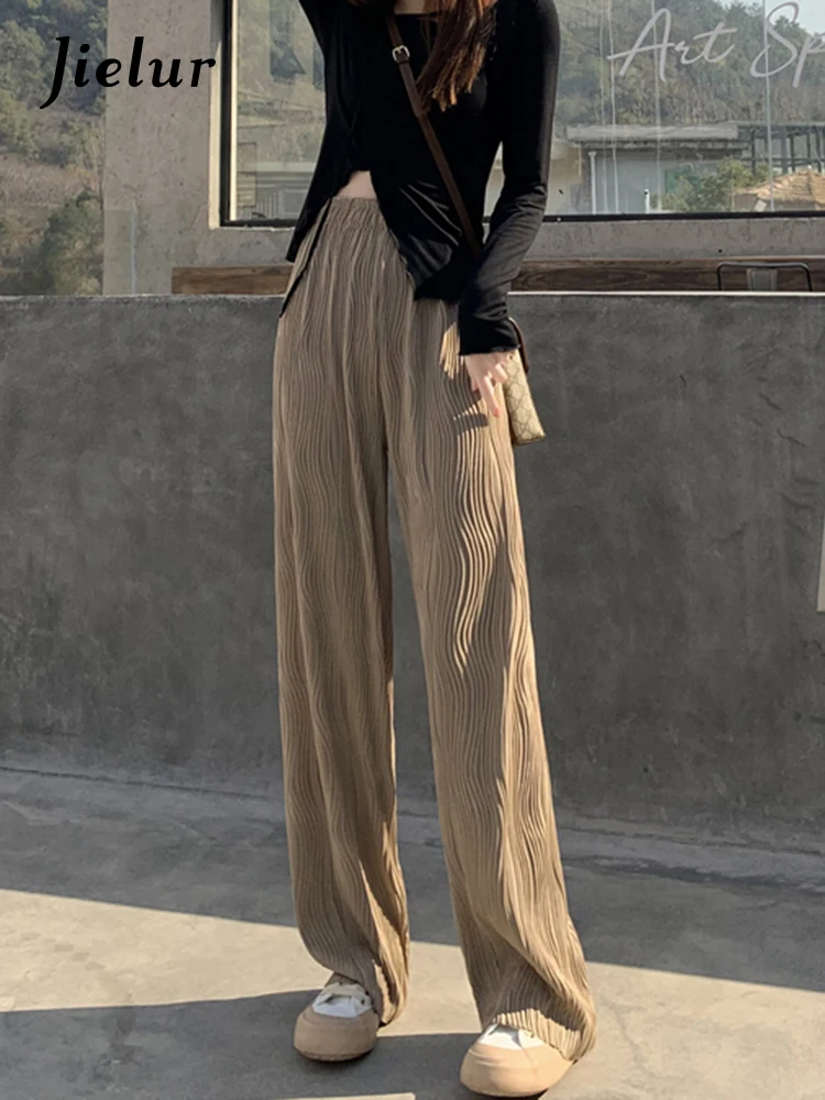 Jielur Женские однотонные белые брюки повседневные черные женские шикарные прямые