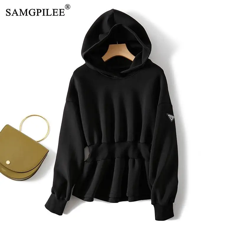 

European Station Hooded Sweatshirts 2022 Autumn Winter New Thin Y2k Clothes Space Cotton Waist Pullover Black Street Sweater 4XL