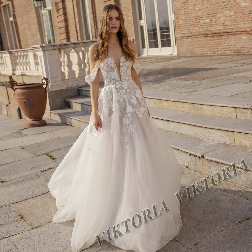 

VIKTORIA Fancy Wedding Dresses For Women Bride Off Shoulder Slit Sweetheart 2023 A-LINE Appliques Vestidos De Novia Custom Made